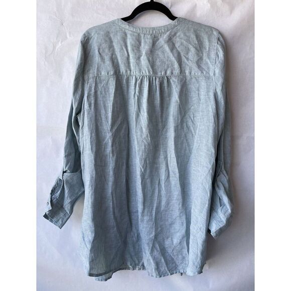 Sigrid Olsen Linen Button Down Shirt Tunic Pockets Sage green Size XL - Picture 6 of 10
